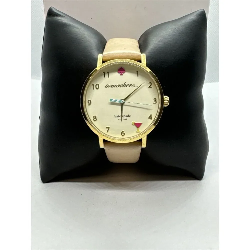 Kate Spade 0484 Women Beige Leather Strap Analog Dial Quartz Wrist Watch JNA137